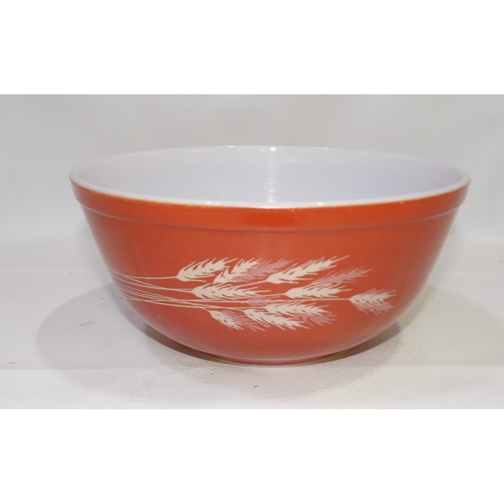 Pyrex Autumn Harvest Wheat Burnt Orange Milk Glass Mixing Bowl 403 2.5QT Vintage
